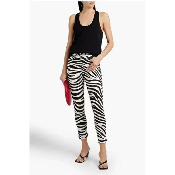 Nili Lotan Denim - Nili Lotan Designer Cropped Zebra Print Jeans Mid Rise Black Ivory Women Size 25